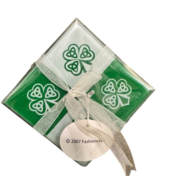 2007 FashionCraft Shamrock Coasters 🍀 Set of 2 • Irish Wedding Favor NIB - Picture 1 of 6